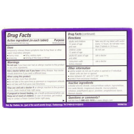 Allegra Allergy 12Hr Fast Relief Fexofenadine HCI Antihistamine 60 mg, 12ct