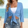 thumbnail image 2 of aohooy Summer Cardigan Women Tie Front Shrug 3/4 Sleeve Bolero Cardigans Lightweight Casual Short Shawl Top Blue,XL, 2 of 9