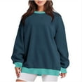 thumbnail image 1 of Timegard Chandail en Molleton pour Femmes Col Rond Manches Longues Pull à Blocs de Couleur Automne Décontracté Confortable avec Poches, 1 of 4