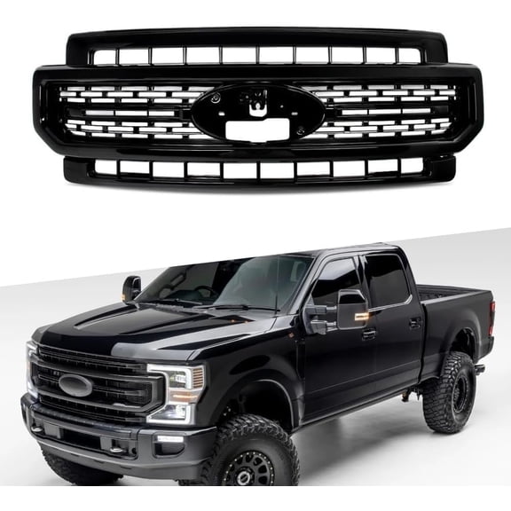 POWECHOX Gloss Black Front Grill For Ford Super Duty F250 F350 2020 2021 2022 Models, No Emblem