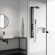 VIGO Bowery 58 in. H x 5 in. W 4-Jet Shower Panel System with Square Rainhead, Tub Filler and Hand Shower Wand in Matte Black