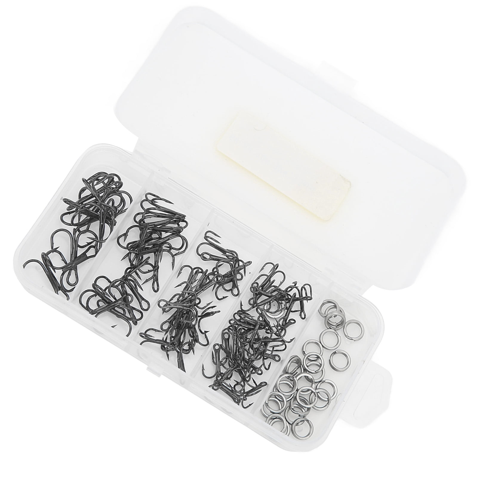 100pcs Treble Fishing Hooks and Double Ring High Carbon Steel Triple Barbed Hook Fishing Accessories with Storage Box Black