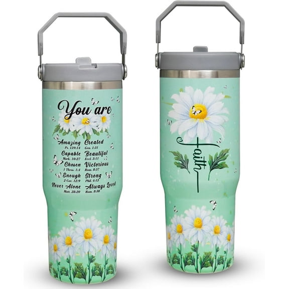 Christian Gifts for Women-Faith Based Gifts-Encouragement,Spiritual,Inspirational Religious Gifts for Women-Birthday Gifts for Women,Mom,Friend-30oz Blue Christian Tumbler With Top Handle & Straw Lid