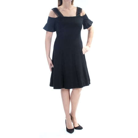 A-line Square Neck - YYIGAL Womens Black Cut Out Short Sleeve Square Neck Knee Length A-Line Dress Size: S