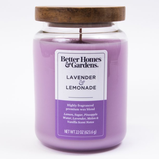 Better Homes & Gardens Lavender Lemonade Scented SingleWick Large Glass Jar Candle, 22 oz