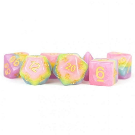 Metallic Dice Games LIC613 16 mm Pastel Fairy Polyhedral Dice Set with Yellow Numbers - Set of 7