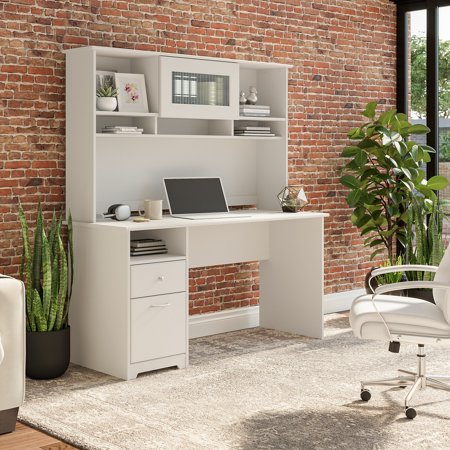 UPC: 0042976158361 | Bush Furniture Cabot 60W Computer Desk with Hutch in Espresso Oak by White Pewter Finish