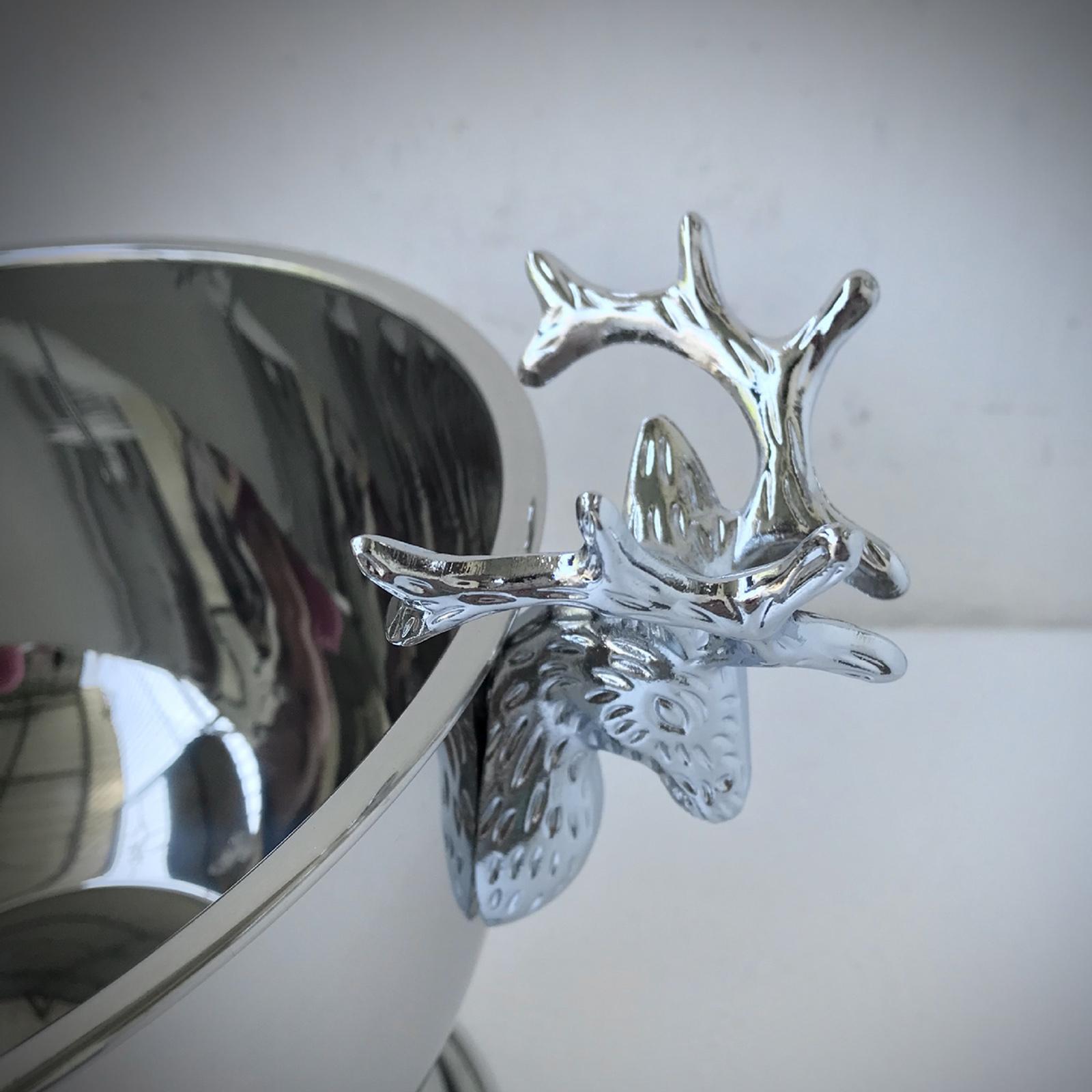 Seau à Champagne En Bois Et Aluminium Avec Décor Tête De Cerf - Seau Intérieur Amovible - Pour 1 Bouteille - Décoration De Table Et Rafraîchisseur