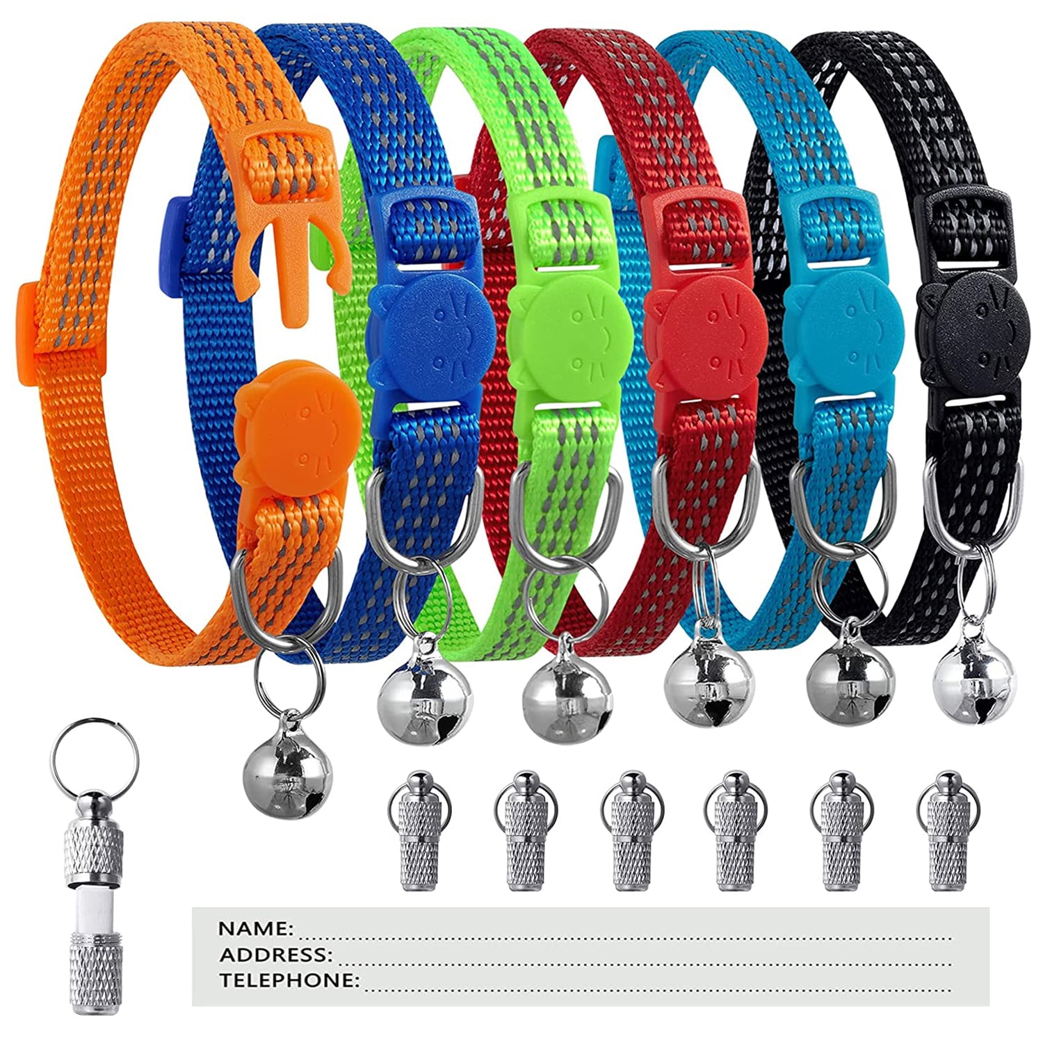 6 Pack Breakaway Cat Collars with Bells for Cats Kitten Girl boy