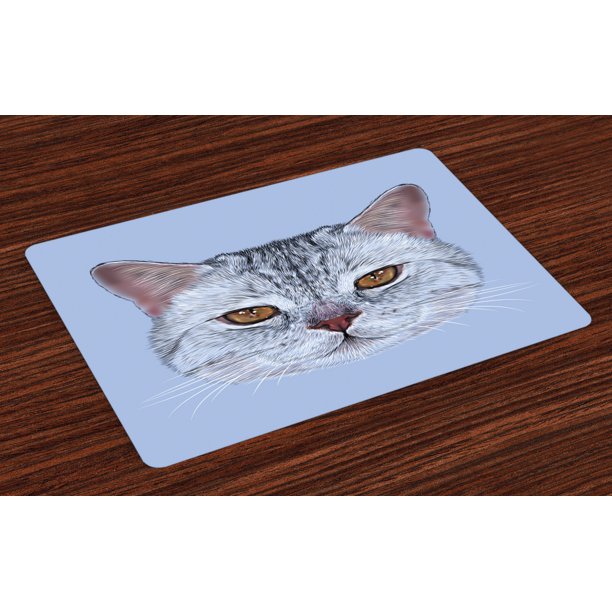 Cat Placemats Set of 4 Scottish Straight Kitty Portrait Pet Lovely