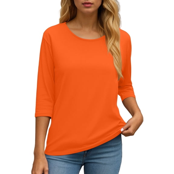 Towmus Women's Casual 3/4 Sleeve T-Shirts Round Neck Graphic Printed Tunic Tops Basic Tees Blouses