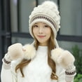 thumbnail image 6 of JMKQLZ Women Winter Beanie Hats Gloves Set Knit Caps with Pompoms Printing Warmth Plush Thick Hats Mittens Suits, 6 of 6