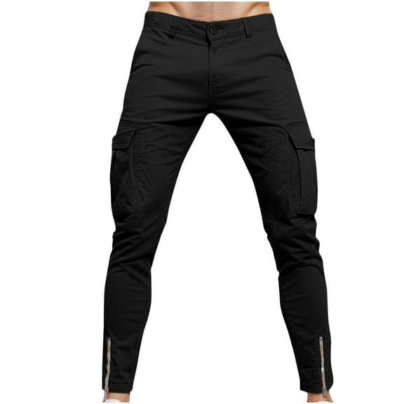 CHEEREAM Casual Cargo Pants for Men Stretchable Regular Fit Cargo Work Pants with 6 Pockets for Outdoor Mens Work Pants Black 2XL