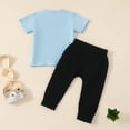 thumbnail image 3 of MIASHUI Baby Boy Easter Outfit Clothes Easter Short Sleeve Rabbit Letter Prints Tops Pants,Light Blue,12-18 Months, 3 of 6