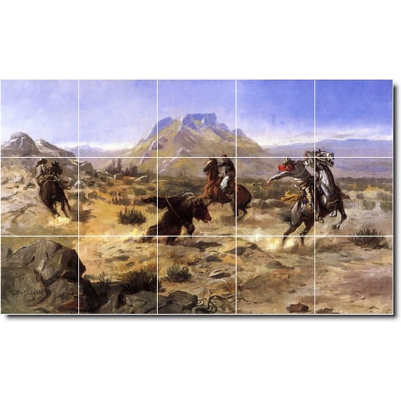 Ceramic Tile Mural-Charles Russell Western 8. 21.25" w x 12.75" h using (15) 4.25 x 4.25 ceramic tiles