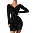 thumbnail image 1 of Ketyyh-chn99 Robes d'Anniversaire pour Femmes Robe d'Été Robe de Fête Col en V Élégante Robe Longue Formelle Robes de Soirée pour Femmes Noir, TG, 1 of 5
