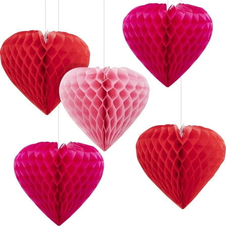 60 Count Bulk Pack Valentine Hearts Hanging Cutouts w/ Honeycomb