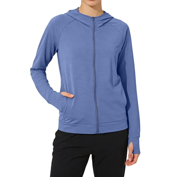 Garbnen M-4XL Sun Protection Jacket Long Sleeve Zip Up Hoodie Women with Pockets Summer Camping Outdoor Womens Sun Shirts with Thumb Holes Blue M