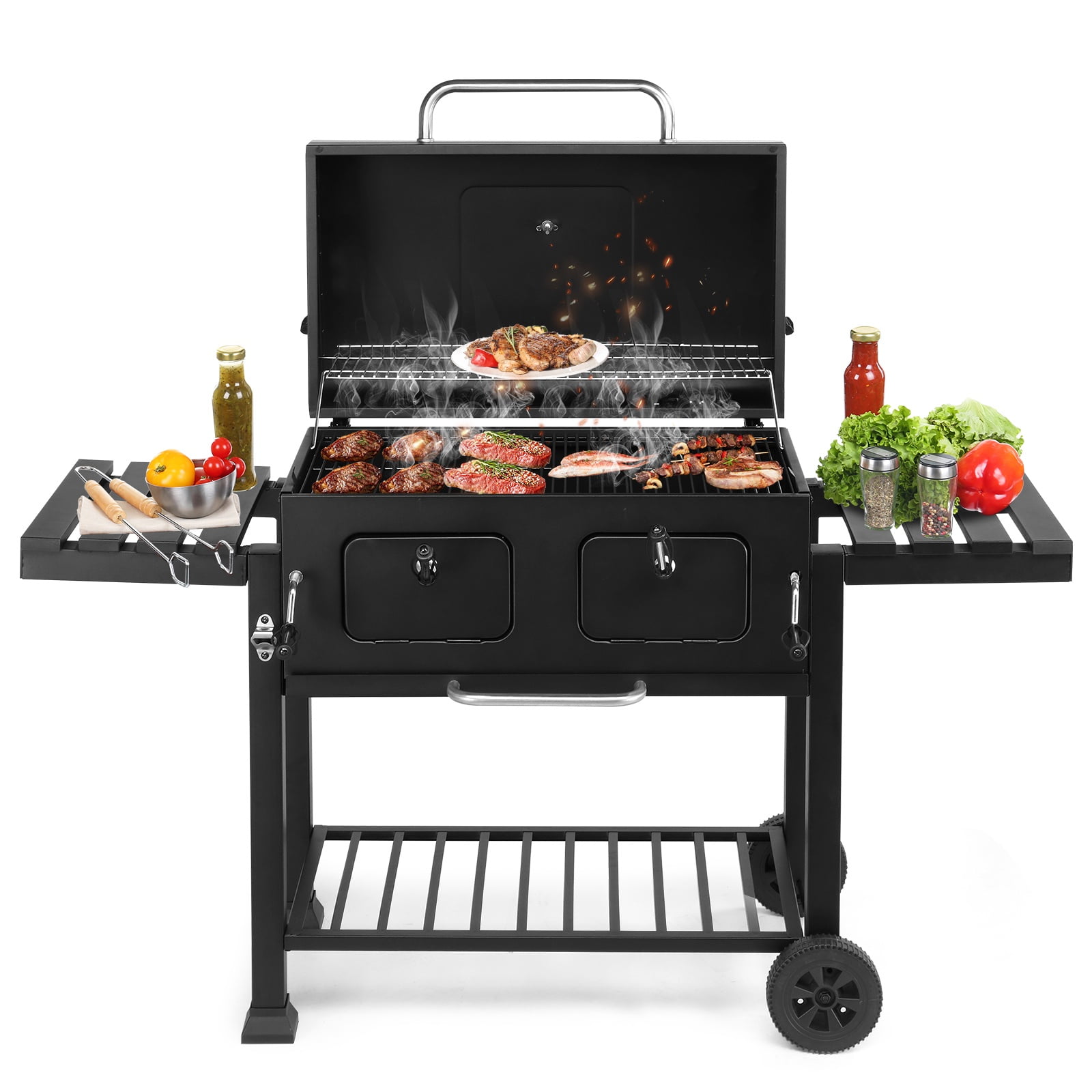 iCapeson Extra Large Charcoal Grill with 794 SQ IN Cooking Area, Dual Adjustable Coal Trays & Foldable Side Tables, Outdoor BBQ Grill for Backyard, Camping, Large Gatherings