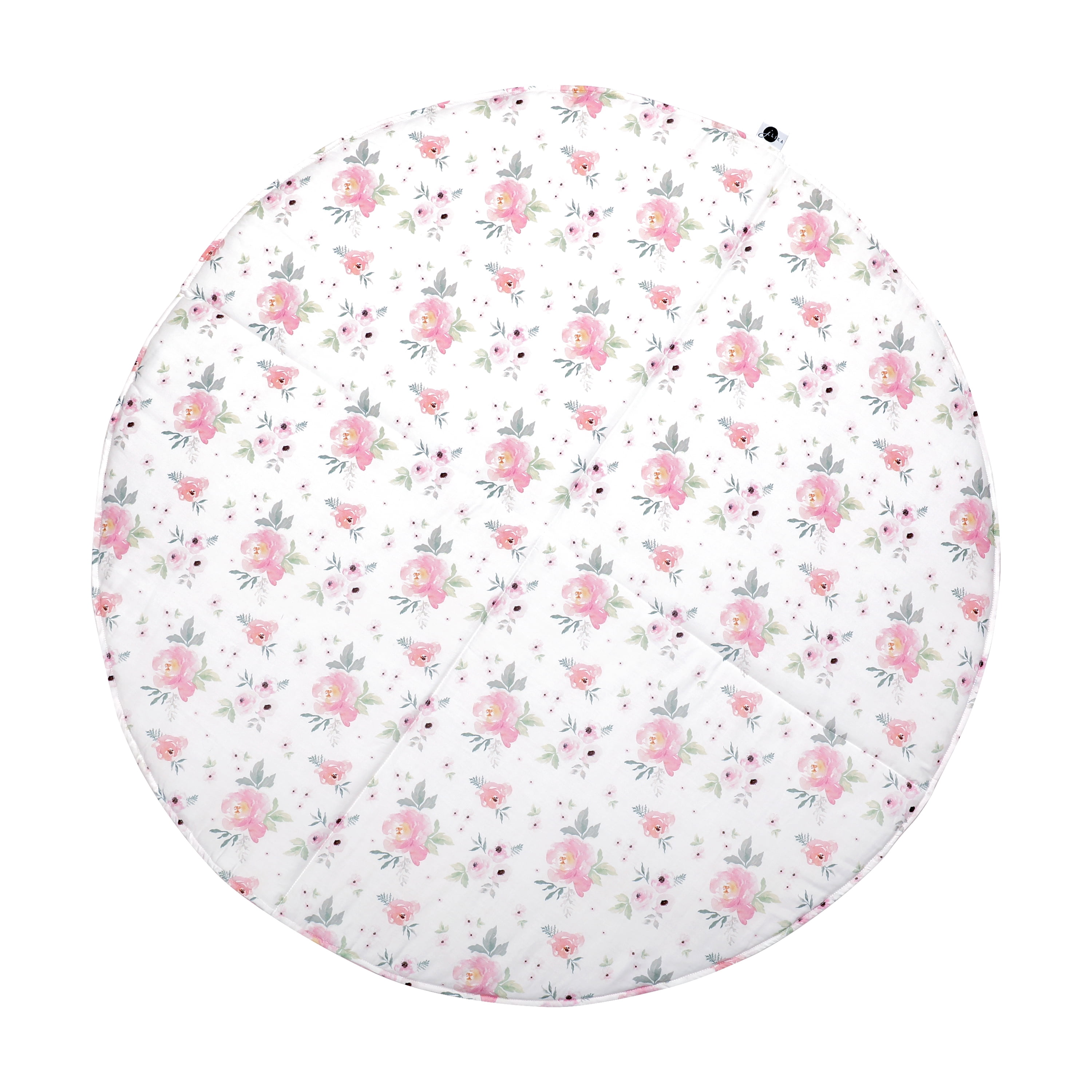 Baby Play Mat Tummy Time Activity Mats for Infants Round Playmat - Pink Plaid Floral Collection (Sweet Blush Roses/Pink Plaid)…