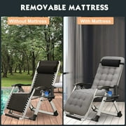 Slsy Zero Gravity Chair, Lawn Recliner, Reclining Patio Lounger Chair, Folding Portable Chaise with Removable Soft Cushion, Cup Holder, Headrest