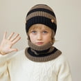 thumbnail image 2 of Zwiiyzr Kids Winter Beanie Hat Warm Knit Thick Stripe Ski Cap And Scarf Set For Girls Boys 1-11 Years Coffee, 2 of 5