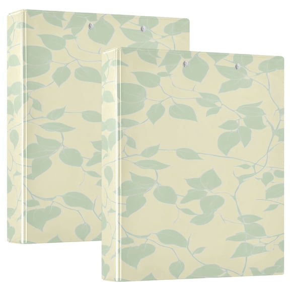 Leafy Theme Pattern Design 12.4x10.6in PVC Round Ring Binder, D-Ring 3-Hole, Metal Clip, 200 Sheets
