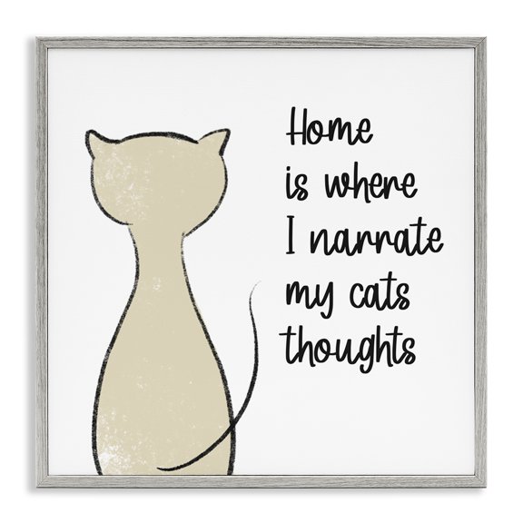 Stupell Industries Contemporary Narrate My Cats Thoughts Phrase Gray Framed Giclee Art, 17 x 17, by Anna Quach