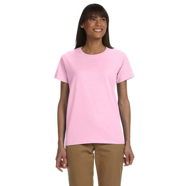 Gildan T-Shirt à Manches Courtes pour Femmes en Coton 100 pour Cent avec Encolure Rubanée. 2000L