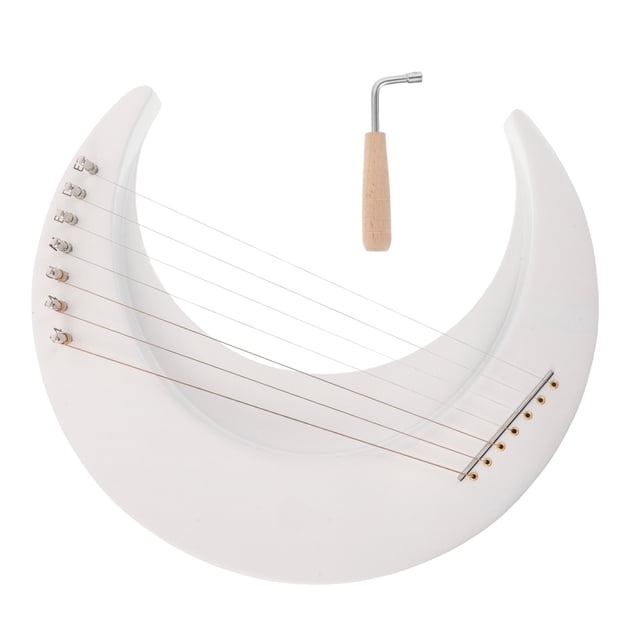 HONITANO Portable Moon Shaped Wooden Lyre Harp 7 String Instrument for Beginner Musicians
