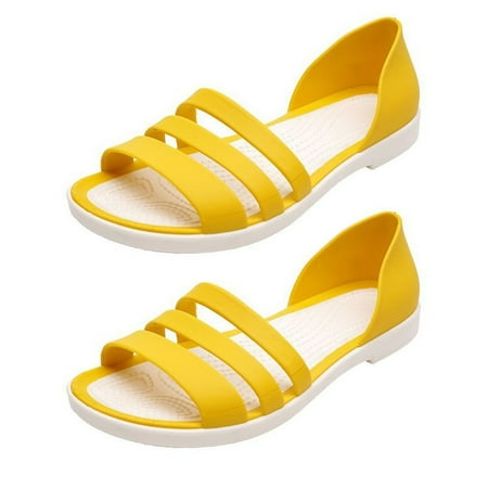 

huanledash Summer Women Open Toe Anti-skid Candy Color Slip-on Flat Sandals Footwear