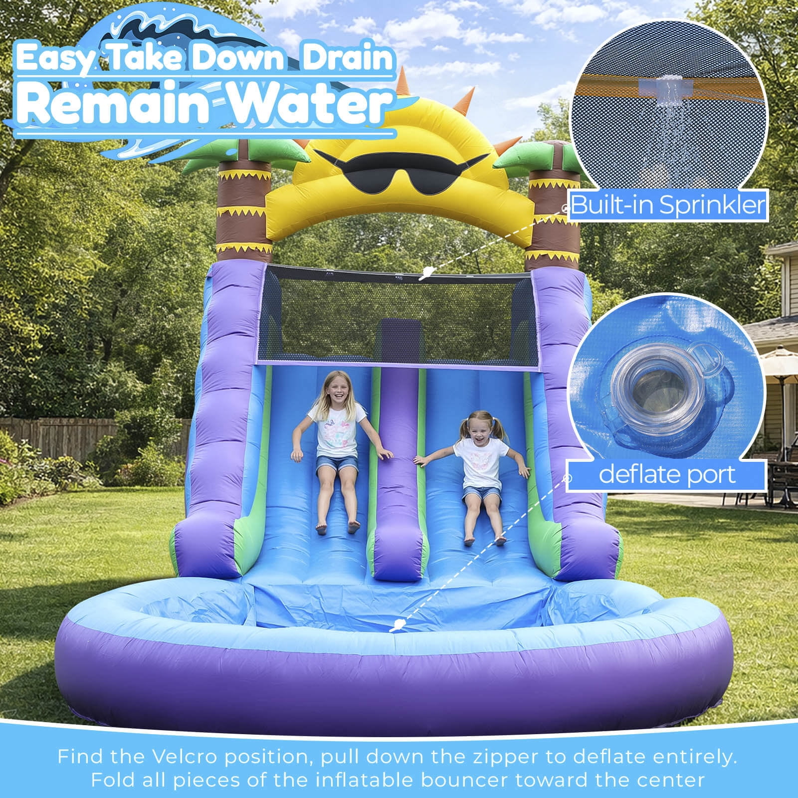 OFFMUST 26ft Commercial Inflatable Dual Water Slide for Kids & Adults, PVC Bounce House Blow Up Water Slide for Backyard Outdoor