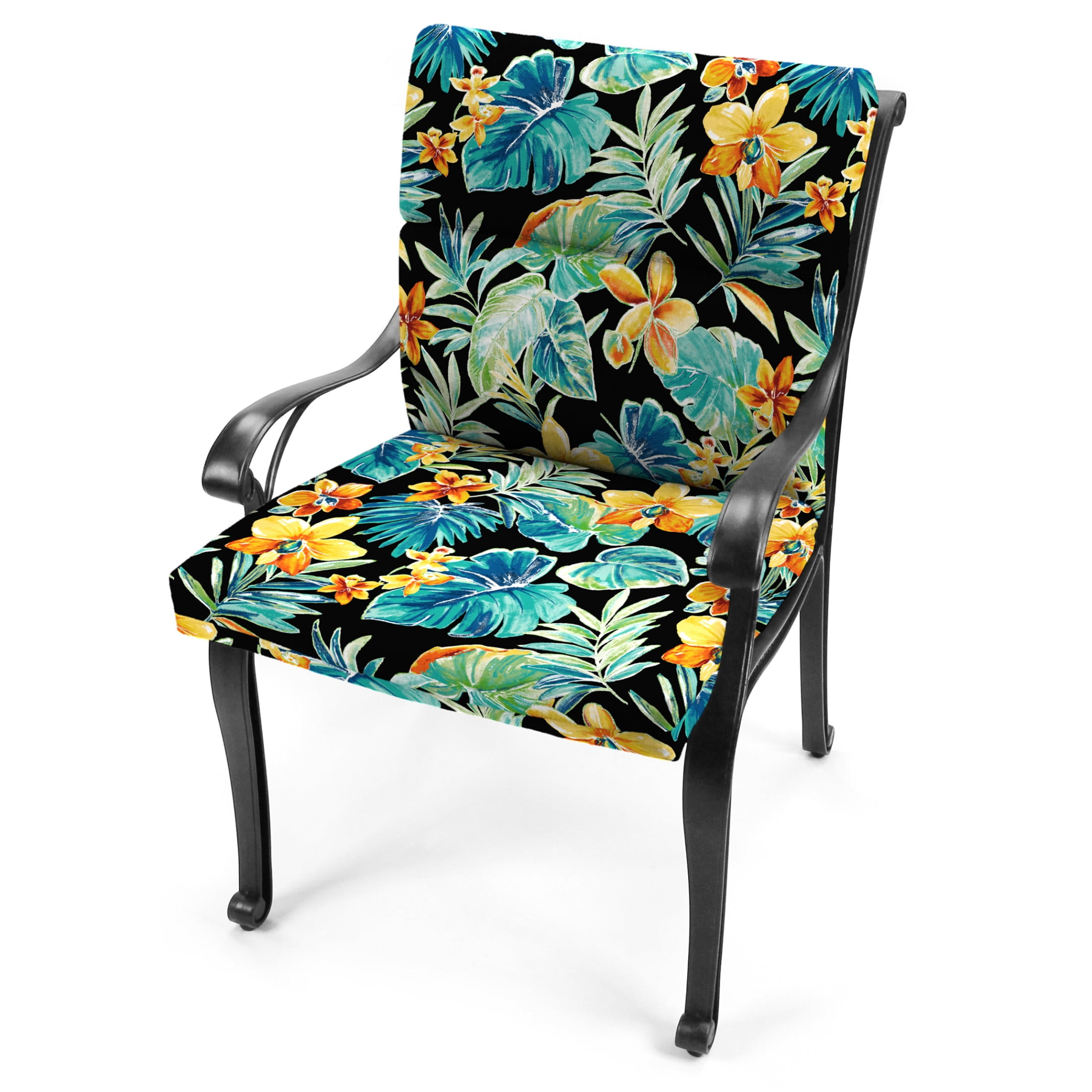Jordan Manufacturing 44" x 22" Beachcrest Caviar Black Floral Rectangular Outdoor Chair Cushion with Ties and Hanger Loop