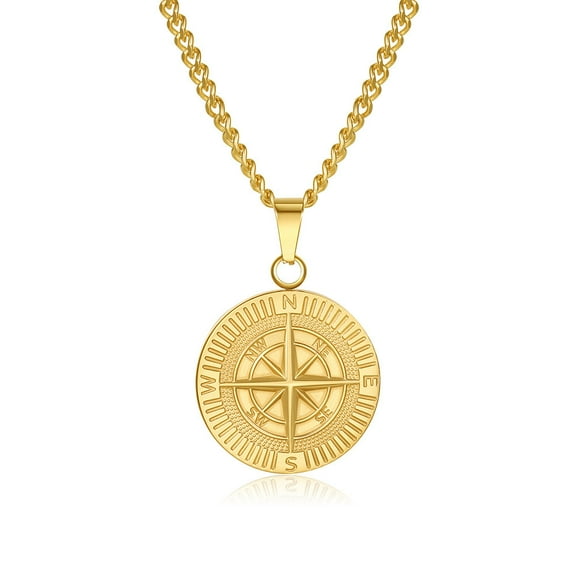 Starchenie Stainless Steel Compass Gold Pendant Chain Necklace for Men Jewelry Gift