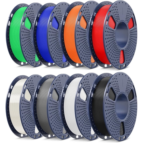 PLA Filament 1.75mm Bundle, 3D Printer Filament Bundle 250g, 8 Rolls, 2kg Total, Black White Grey Transparent Red Klein Blue Sunny Orange Green
