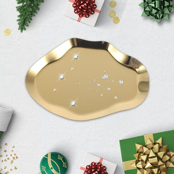 HEMOTON Small Tray Decor Metal Tray 17.60X12.30X1.80CM Golden