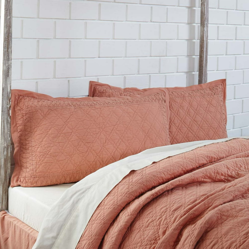 Apricot Orange Farmhouse Bedding Adelia Cotton Hand Quilted Pintuck