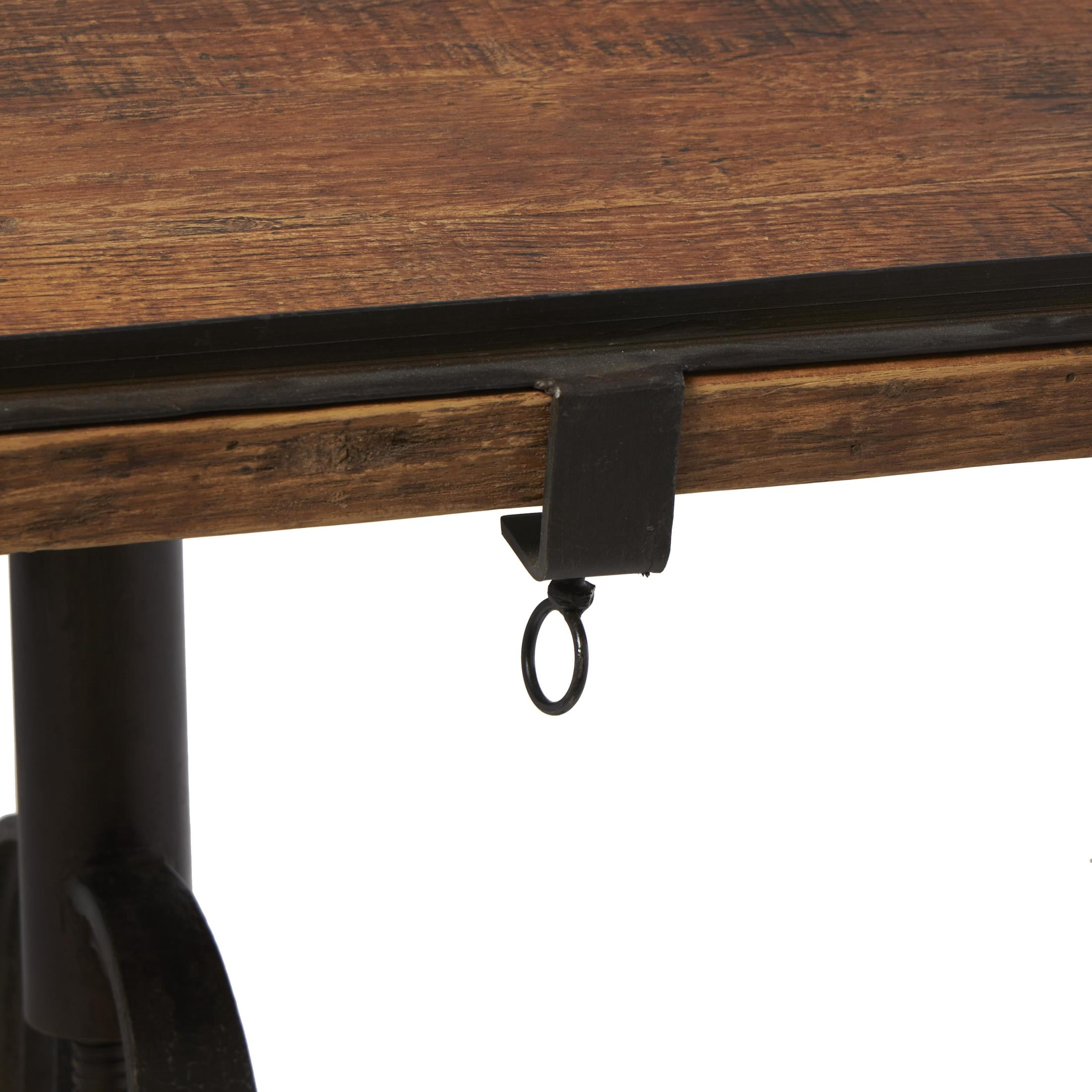DecMode 62" x 32" Brown Teak Wood Drafting Style Desk with Tilting Top and Crank Height Adjustment, 1-Piece