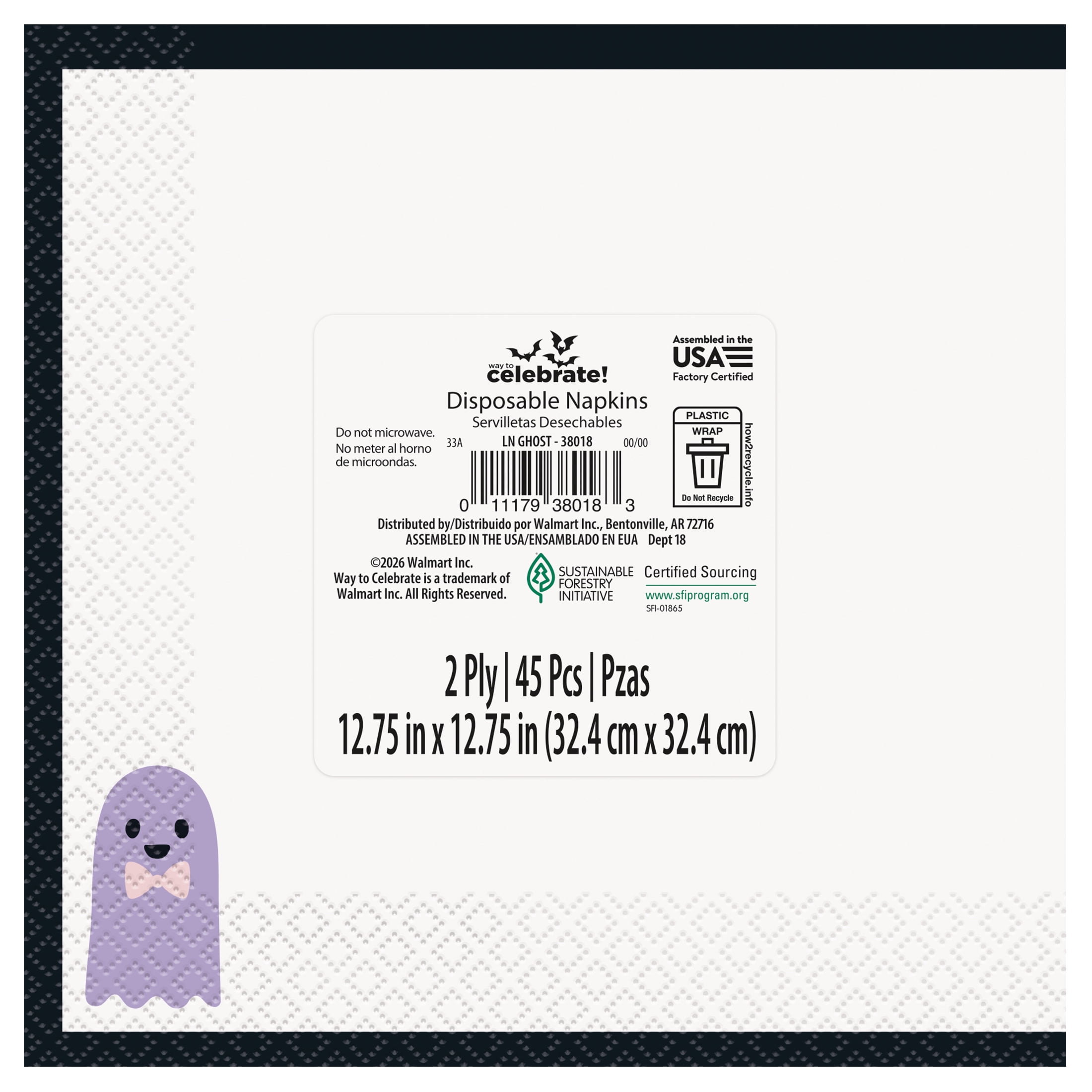 45 Count 6.5IN Pastel Ghosts Halloween Lunch Napkins by Way to Celebrate