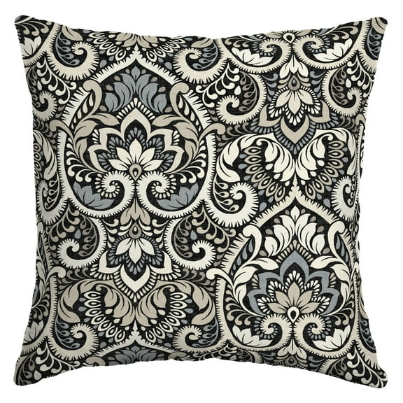 ARDEN Essentials Outdoor Pillow 16 x 16, Black Aurora Damask