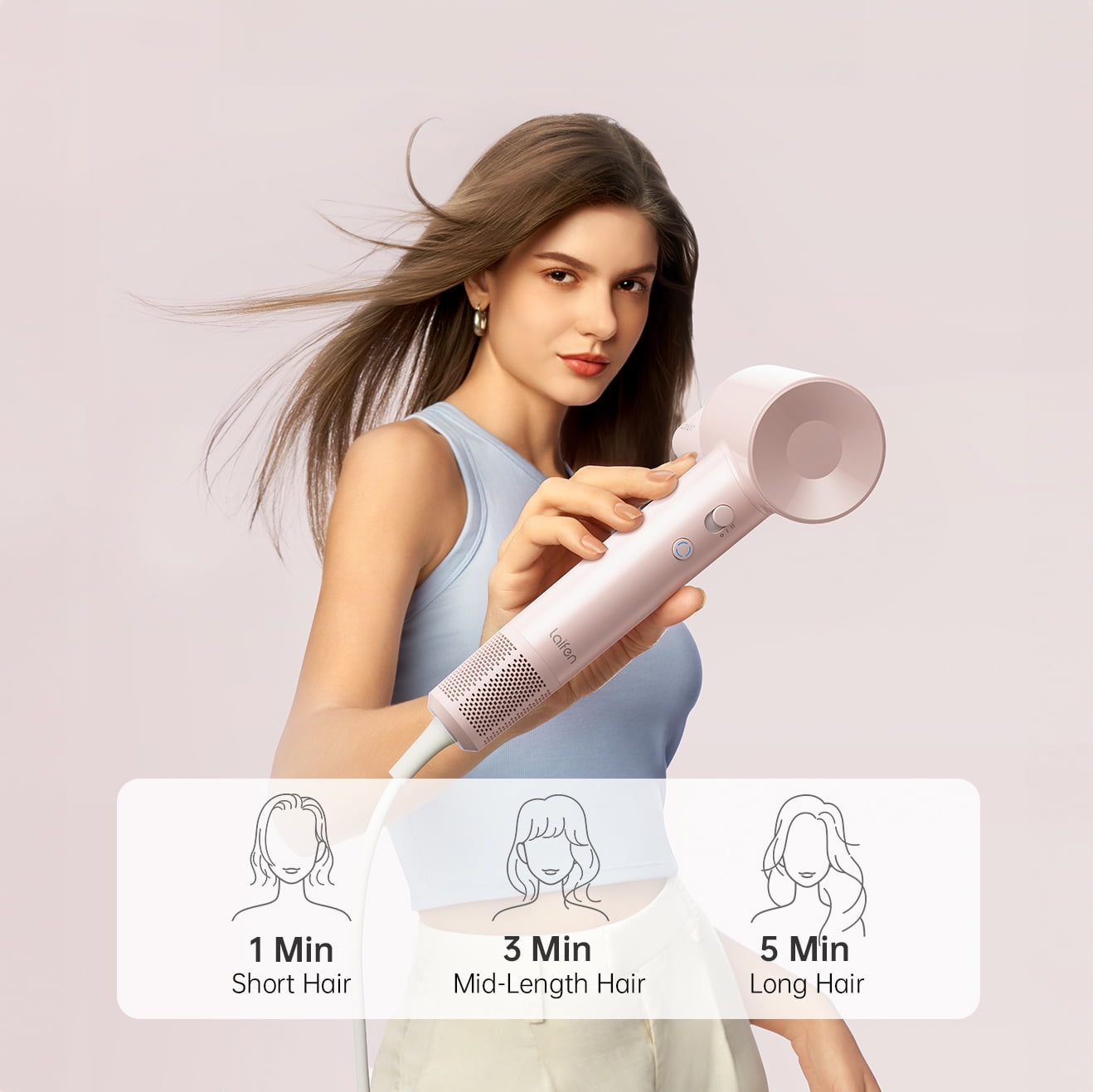 Laifen SE Lite Hair Dryer, 100,000 RPM Ionic Blow Dryer, Smooth Nozzle - Pink