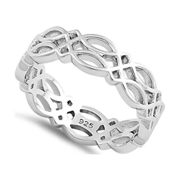 925 Sterling Silver Platinum Plated Celtic Band Mother's Day Gift Ring