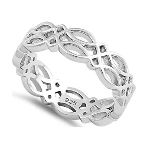 925 Sterling Silver Platinum Plated Celtic Band Women Ring