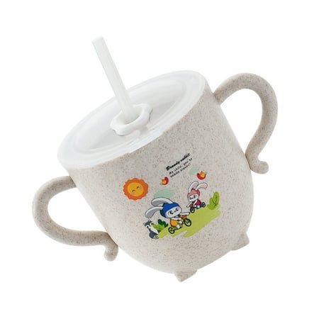 

Scale Water Storage Cup Adorable Container Learing Cup Double Handle Water Cup with Straw (Beige)