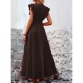 thumbnail image 2 of Womens Chocolate Brown V-Neck Tiered Maxi Dress With Ruffle Sleeves, 2 of 7