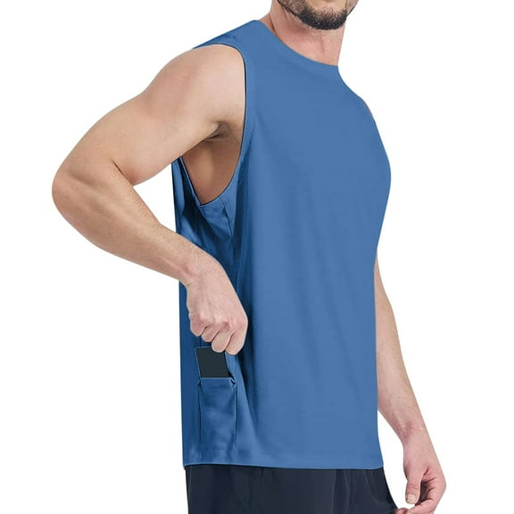 JXMVOJ Men's Sleeveless Sports Top Gym Muscle Shirt for Fitness, Running, Swimming, and Workout with Side Pockets, Breathable Mesh Fabric