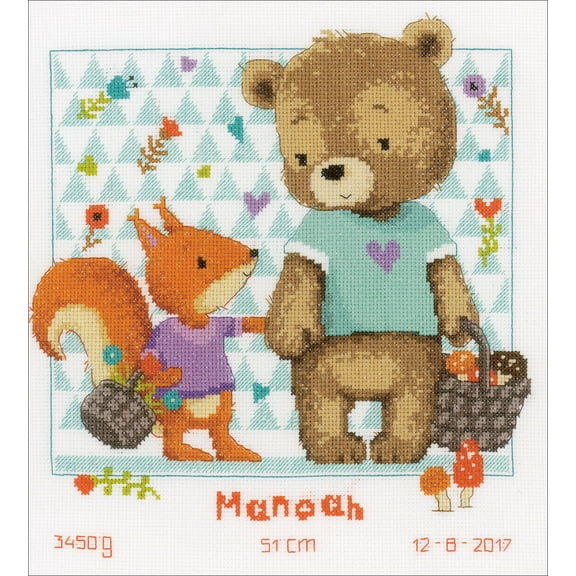 Vervaco Counted Cross Stitch Kit 10.75"X11.25"-Bear And Squirrel On Aida (14 Count)