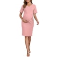 thumbnail image 2 of INSPIRE CHIC Women's Mother's Day Work Maternity Dresses Semi Formal Short Sleeves V-Neck Front Pleated Office Pregnancy Business Dress XL Apricot Pink, 2 of 6