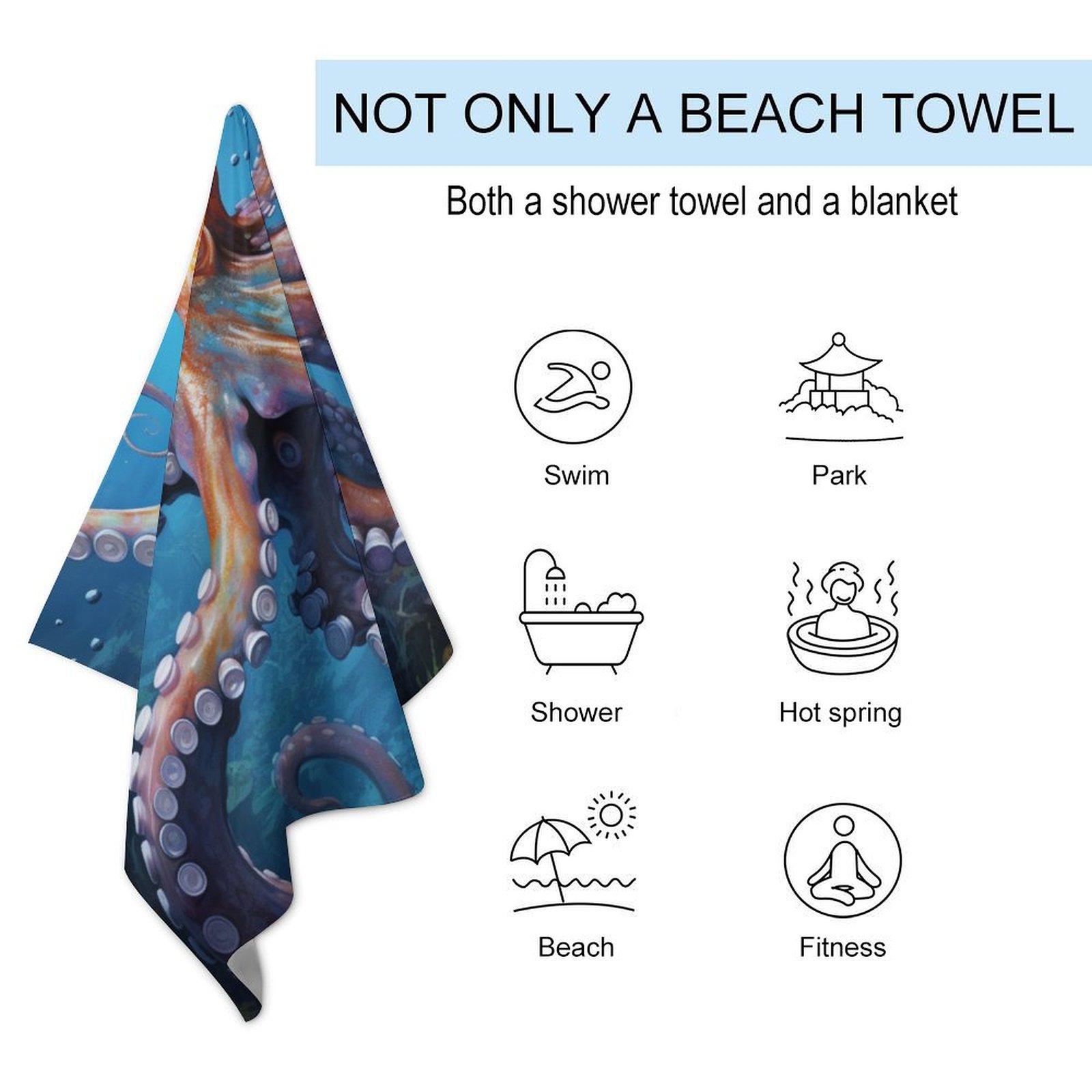 Colorful Octopus Oversized Beach Towel XL Pool Camping Swim Towels 32''x63'' Soft Blanket Accessories Must Vacation Necessities Adult