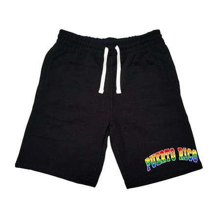 Men's Rainbow Puerto Rico KT T73 Black Fleece Jogger Sweatpant Gym Shorts Medium